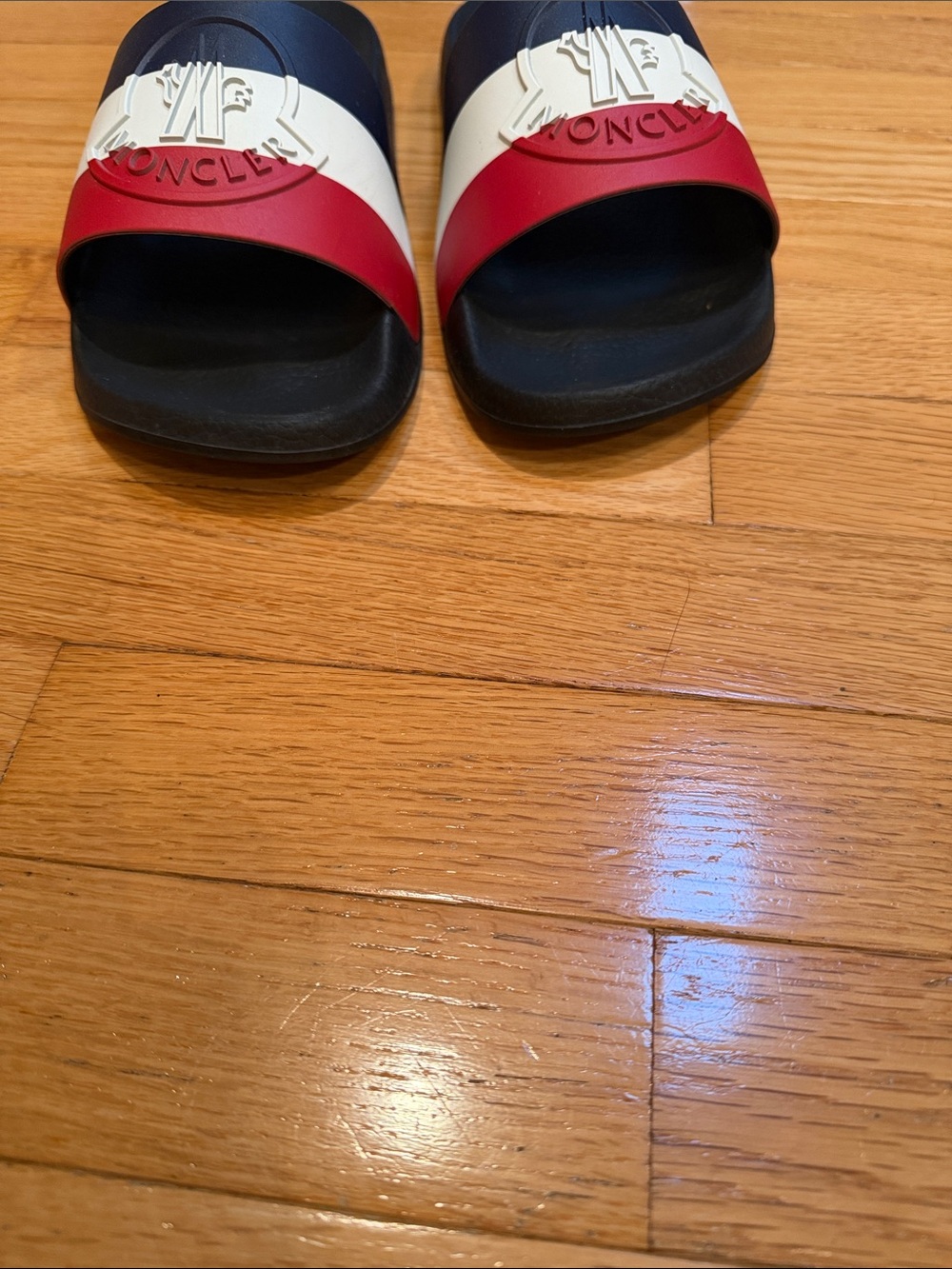 Moncler Men’s Tricolor Logo Strap Slide Sandals in Navy White Red - Picture 8 of 11